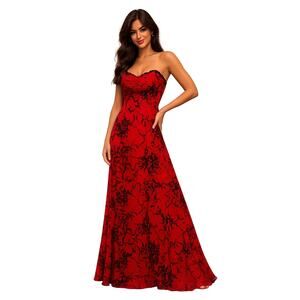 Sean collection all silk strapless beaded evening gown size medium red